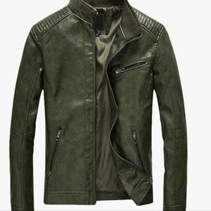 Men's Zip Up Slim Bomber Faux Leather Jacket